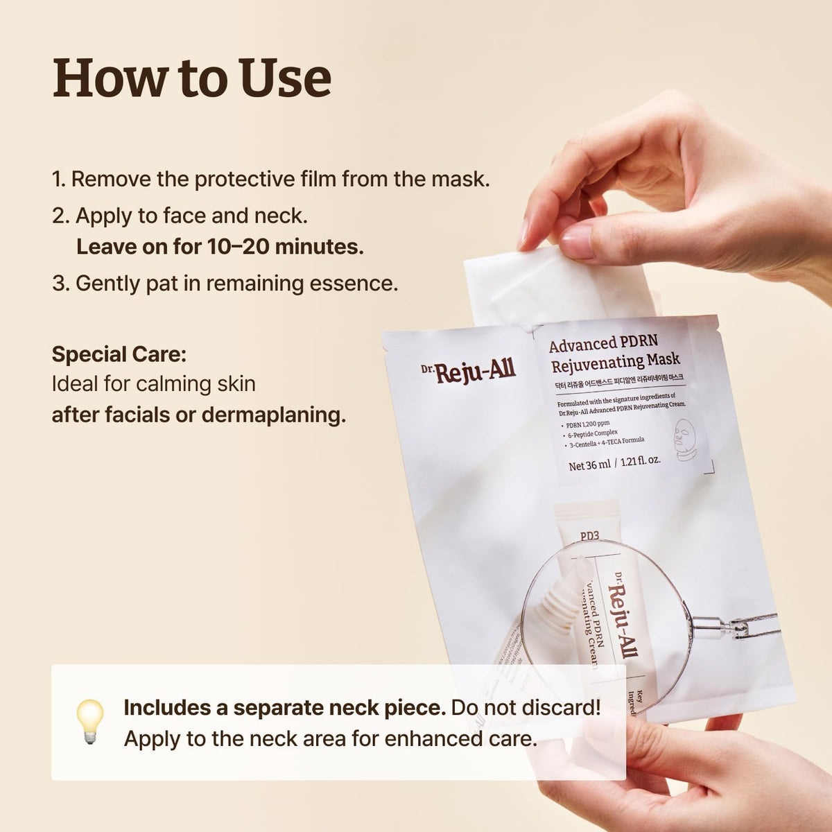 Dr.Reju-All Advanced PDRN Rejuvenating Mask - Face & Neck Sheet Mask with 1,200ppm PDRN 4-Pack